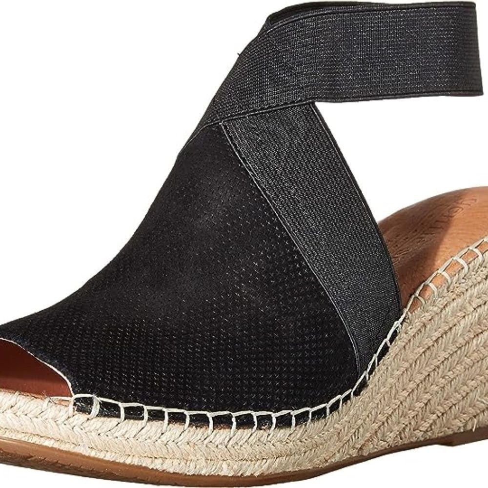 Gentle Souls Colleen Black Suede Elasticized Strap Espadrilles Sz‎ 7.5